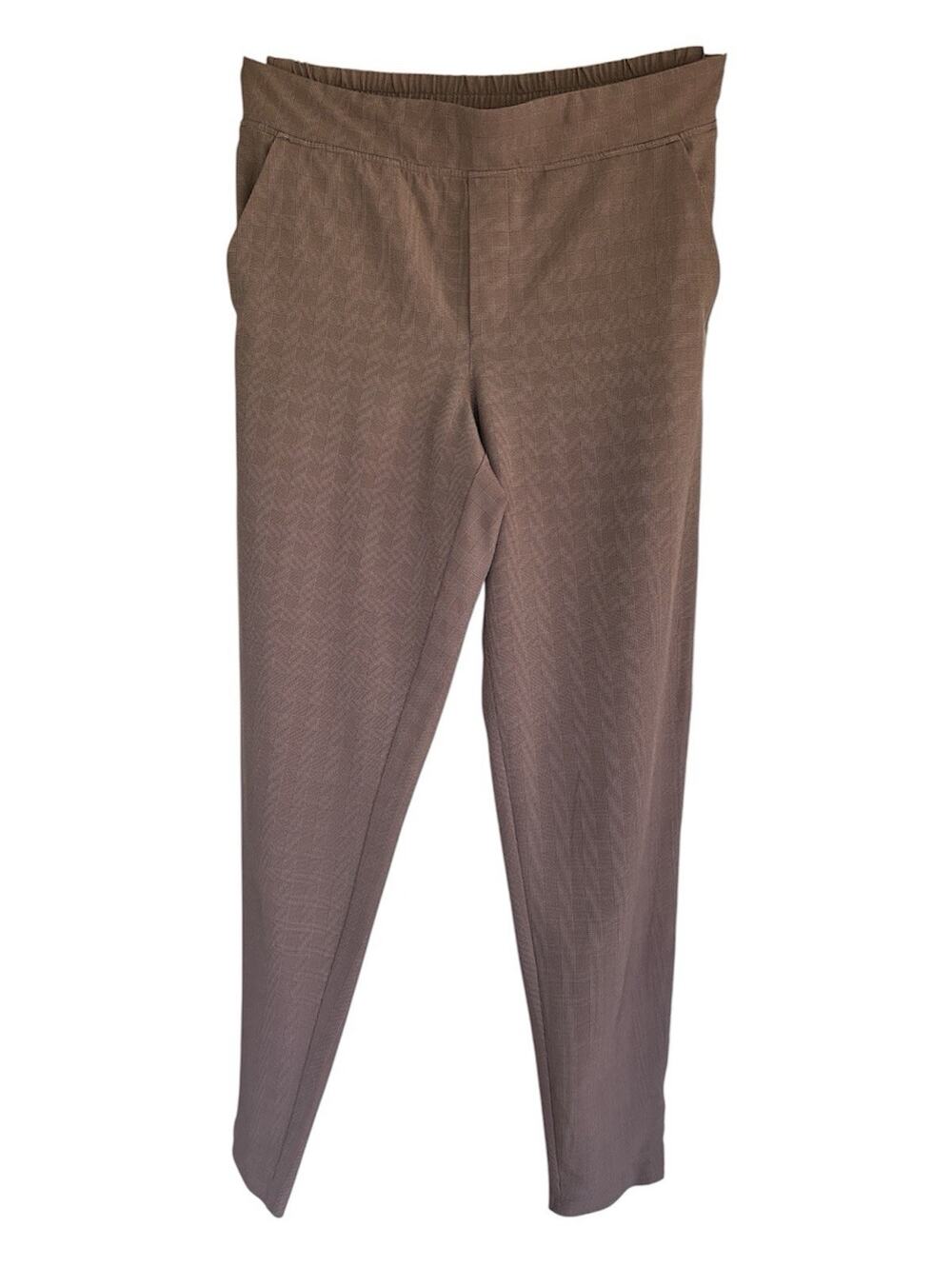 Athleta Brooklyn Ankle Pant Womens 10T Plaid Taupe Travel Stretch Trouser